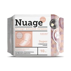 Прокладки женские гигиенические, Nuage (Нюаж) №10 супер с поверхностью сетка